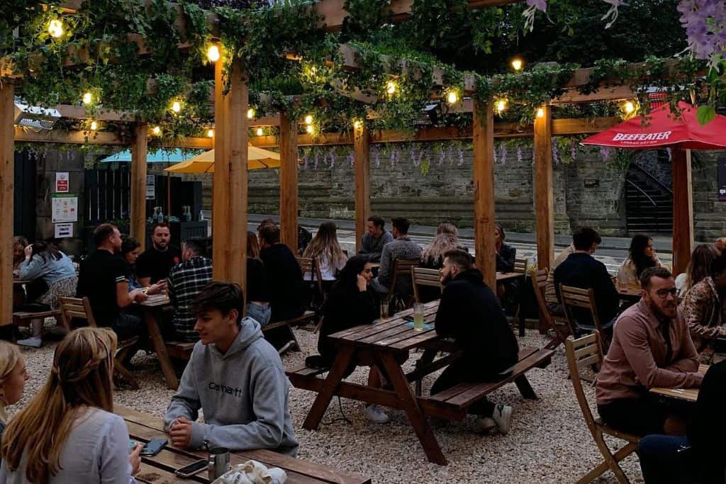 The Beer garden at Kick Ass Hostels Grassmarket is a great place to stay for nightlife in Edinburgh.