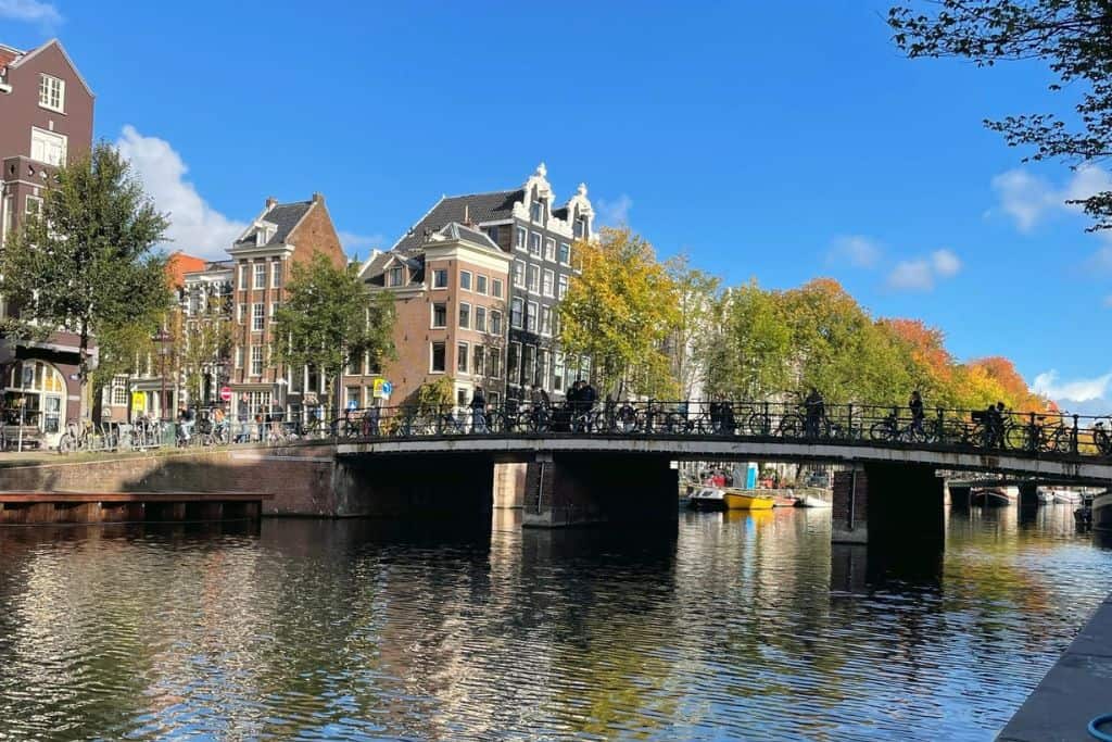 A bridge across the canals in Amsterdam.