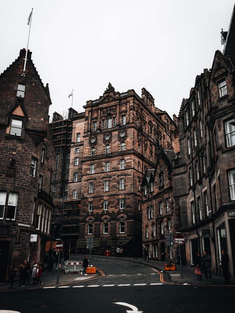 The view from the bottom of Cockburn Street, a hill that leads to the Royal Mile.