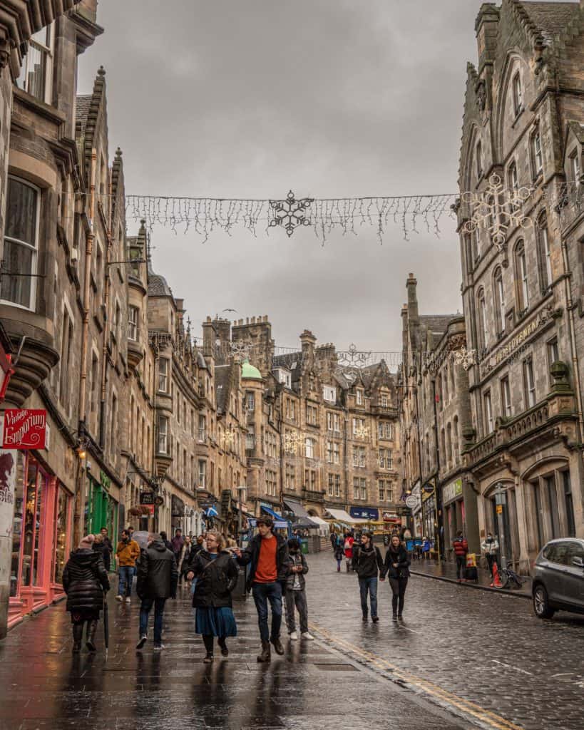 A view from the bottom of Victoria Street in Grassmarket, Edinburgh.
