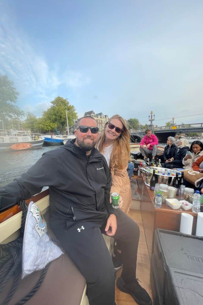 Me and JB on Captain Jack's All Inclusive Canal Cruise in Amsterdam.