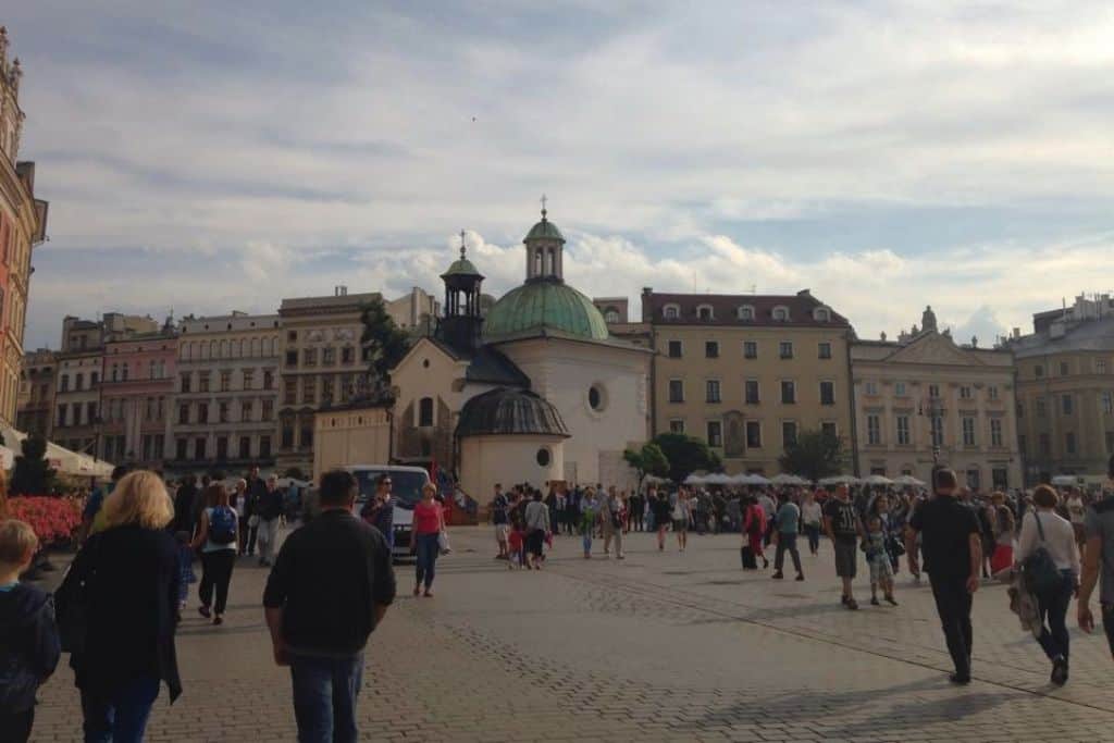 Old Town Krakow Poland A view while walking through the Main Market Square in Krakow.