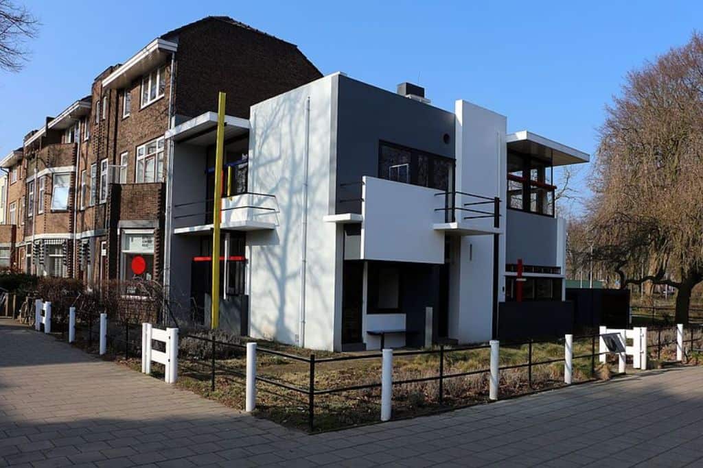 Landmark Rietveld Schroder House The front of the Rietveld Schroder House with strange white architectural angles.